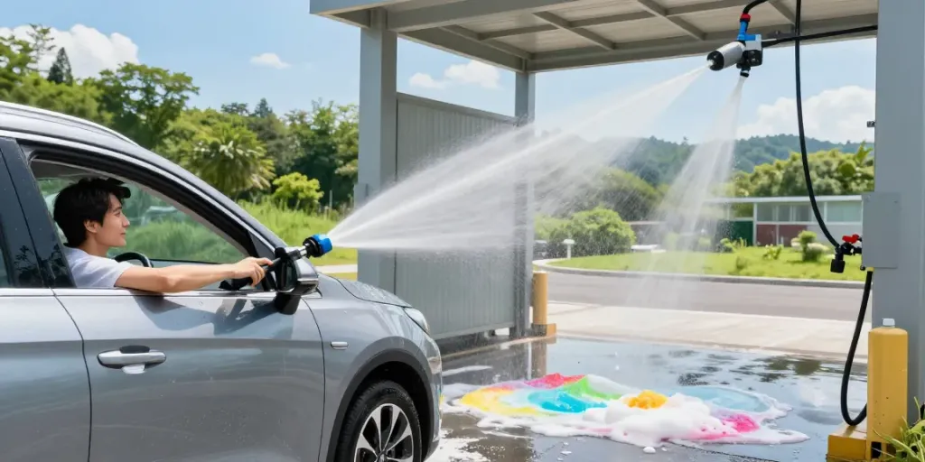 Experience the best touchless car wash near me Fort Worth with high-pressure cleaning technology in action.