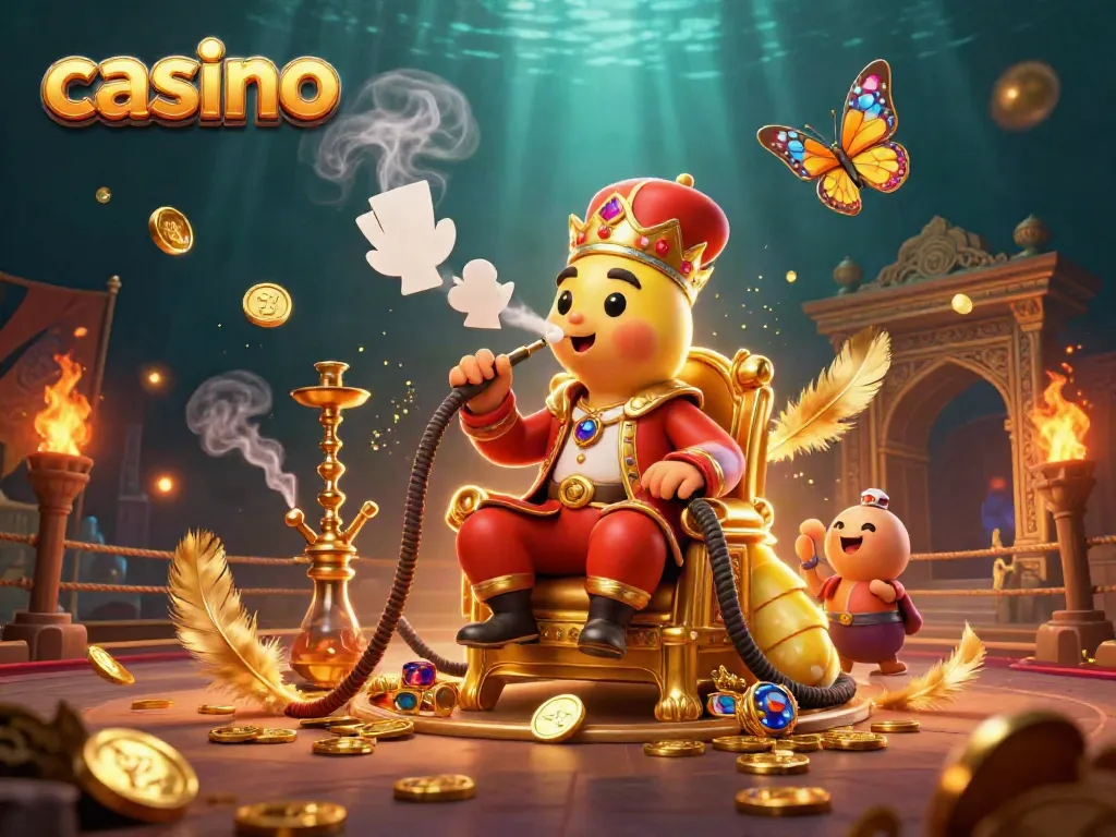 Engage in the vibrant casino scene with caterpillar symbols and golden coins.
