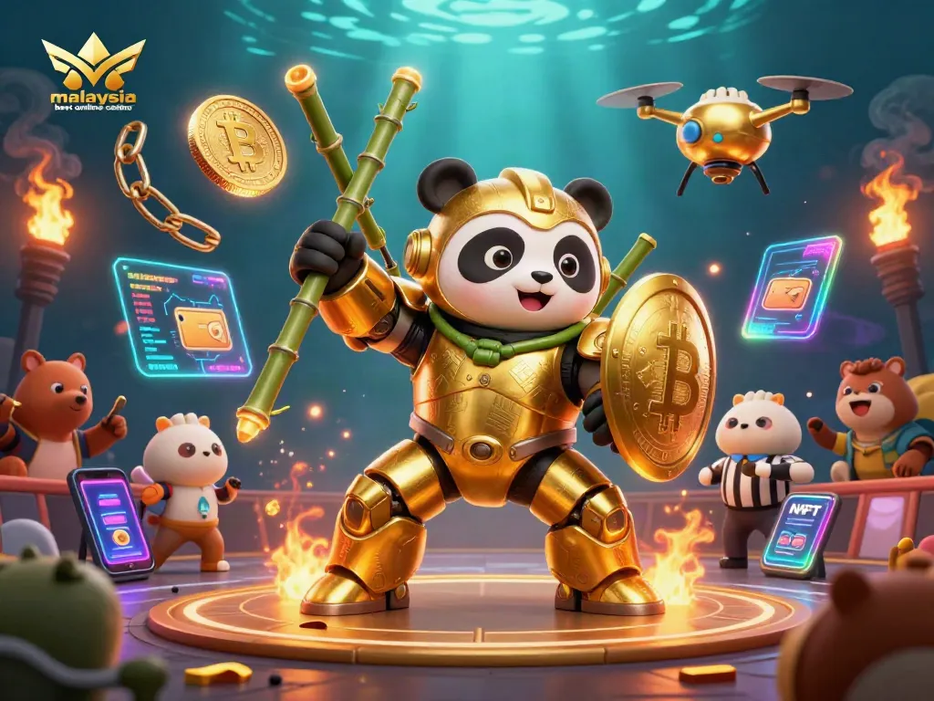 Experience the excitement of the malaysia best online casino with a mech-suit panda battling in a vibrant arena.